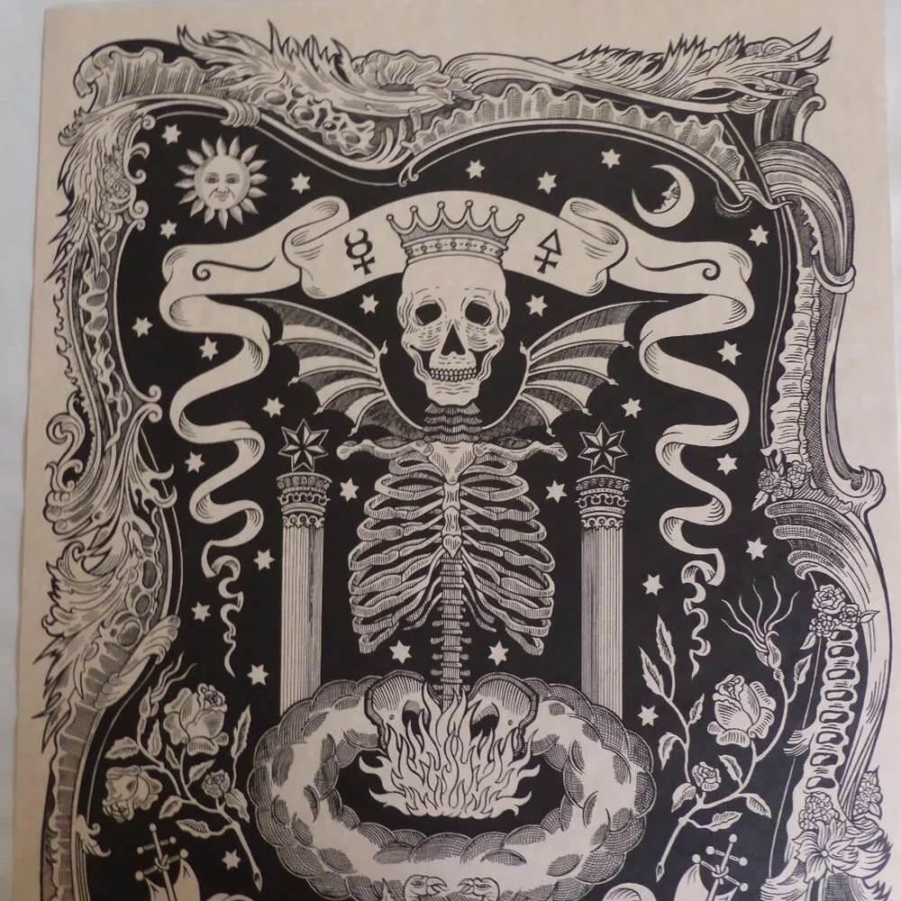 NEW 17” x 22” MADAME TALBOT ALCHEMY SKELETON OCCULT AFTERLIFE GOTHIC LITHOGRAPH - Picture 3 of 10